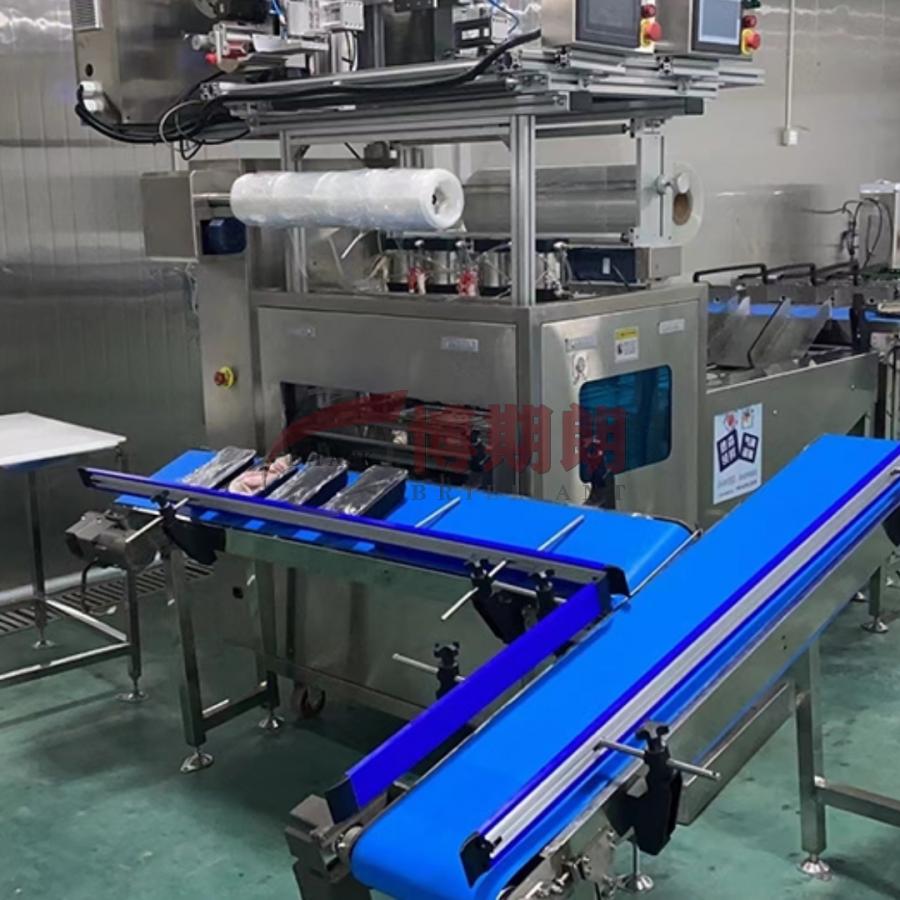Fresh meat modified atmosphere packaging belt line
