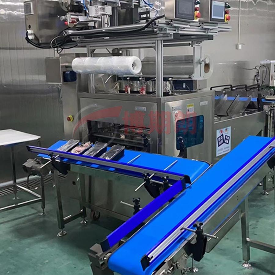 Fresh meat modified atmosphere packaging belt line